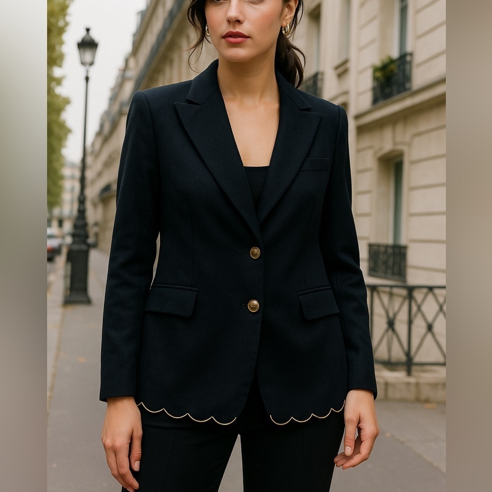 Sam Edelman Black Scallop Hem Blazer | Feminine Tailored Workwear Chic S